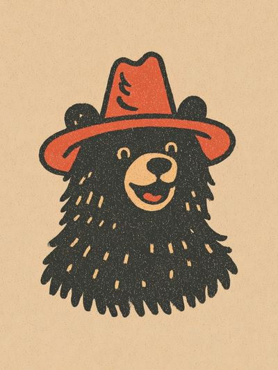 Bear in Red Hat Illustration Poster.