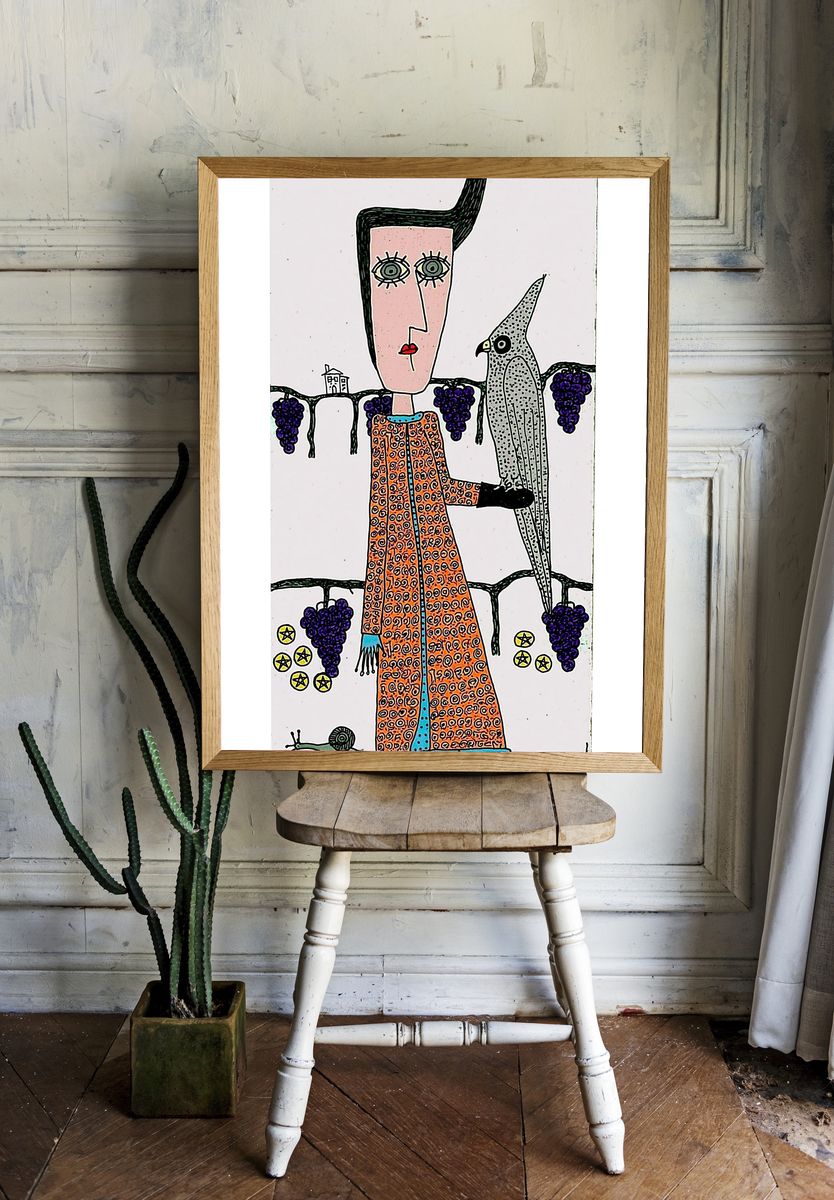 Surreal Woman and Bird Illustration Poster. room preview