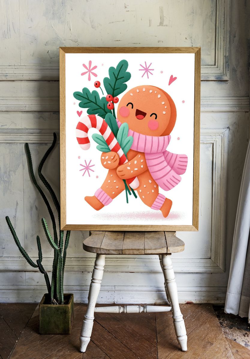 Gingerbread Cookie Holiday Illustration Poster. room preview