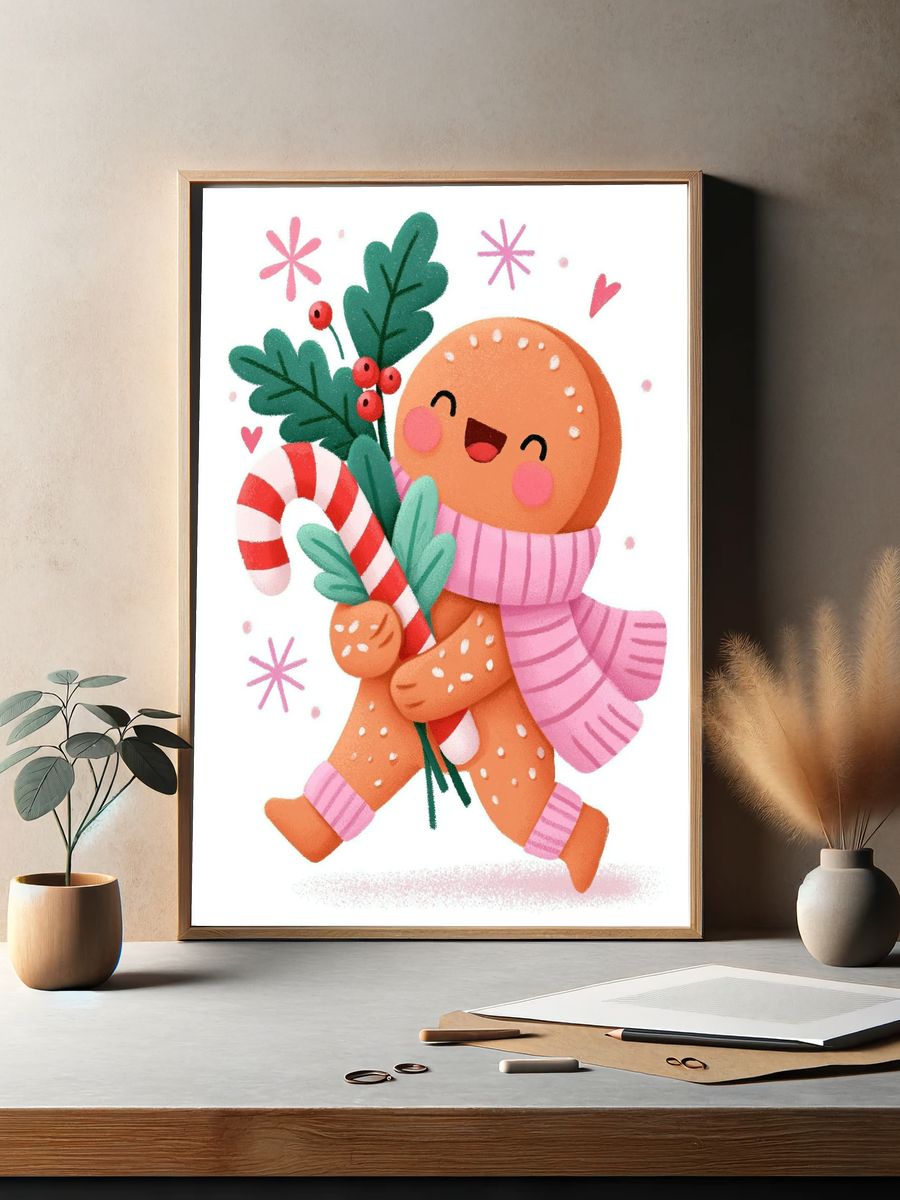 Gingerbread Cookie Holiday Illustration Poster. — room view 2