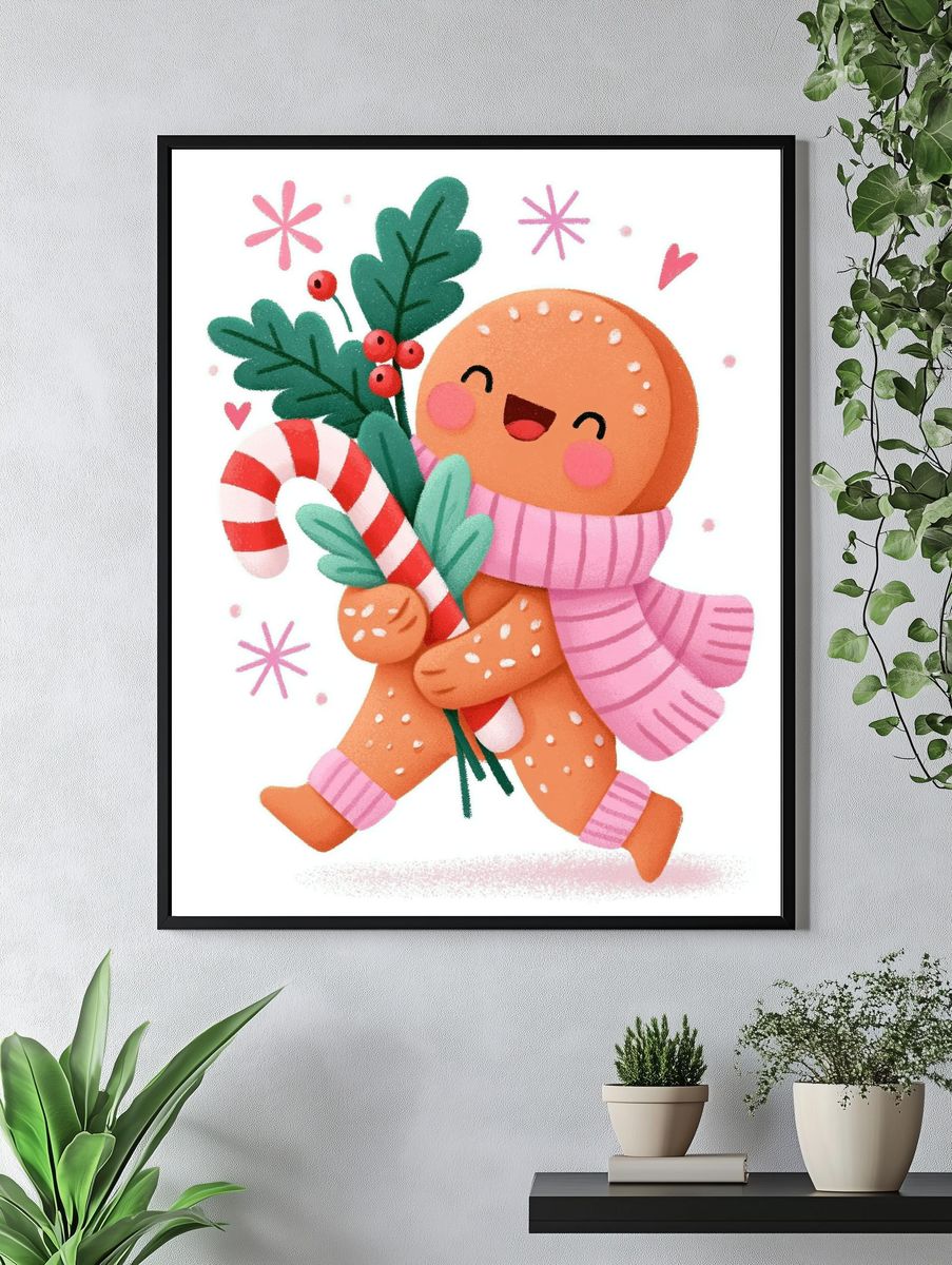 Gingerbread Cookie Holiday Illustration Poster. — room view 4