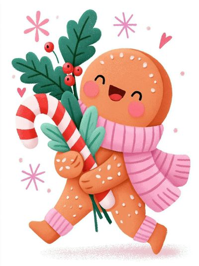 Gingerbread Cookie Holiday Illustration Poster.