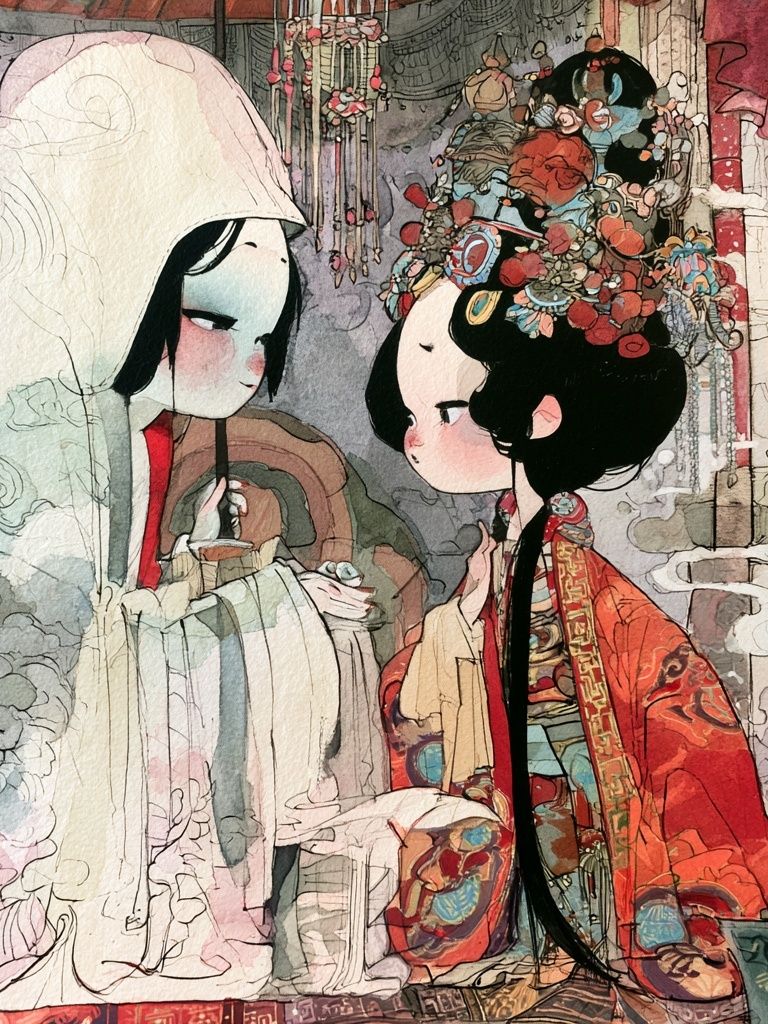 Chinese Opera Couple Illustration Poster. poster detail