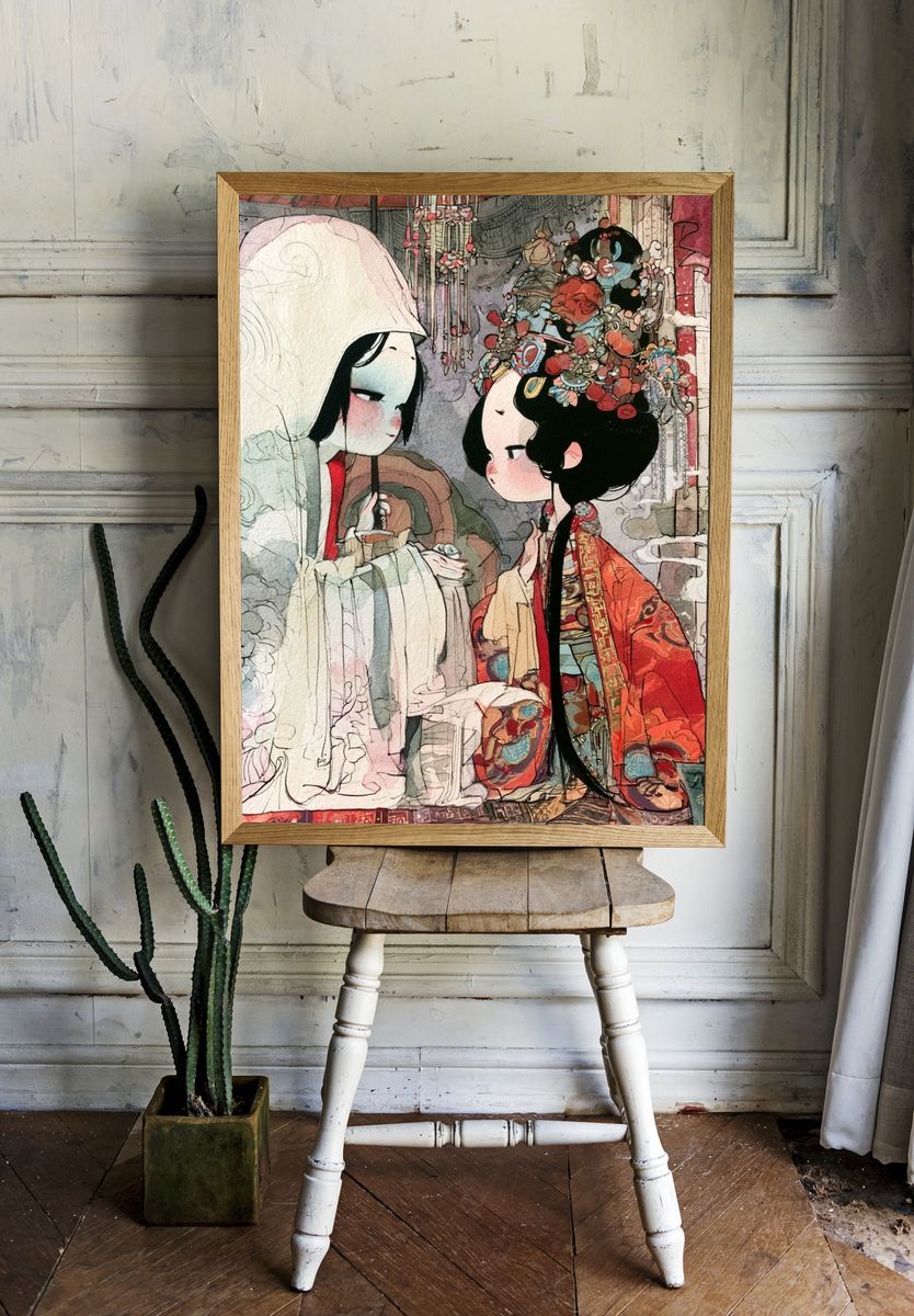 Chinese Opera Couple Illustration Poster. room preview