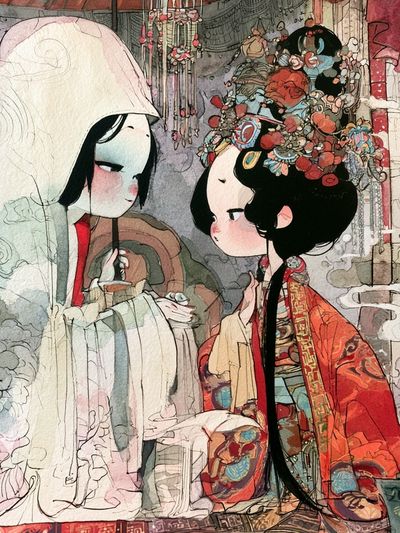 Chinese Opera Couple Illustration Poster. poster