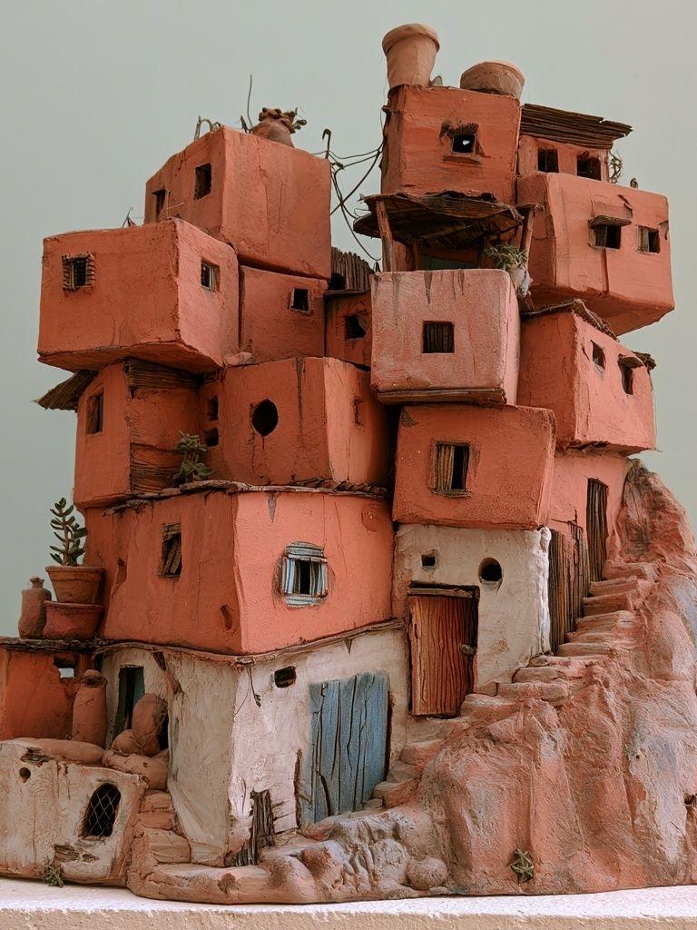Desert Cliff Village Illustration Poster. poster detail