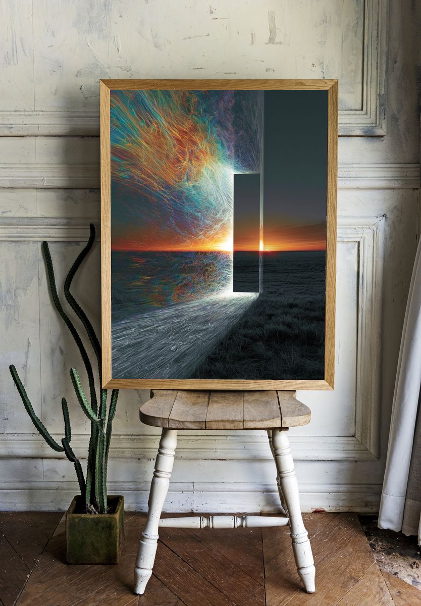 Surreal Sunset Portal Print. room preview