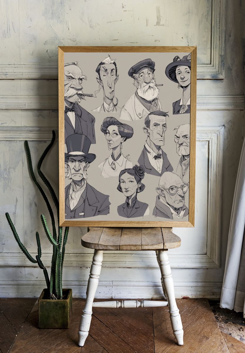 Character Portrait Sketch Print. room preview