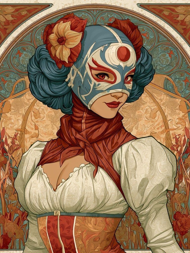 Masked Floral Portrait Illustration Poster. poster detail