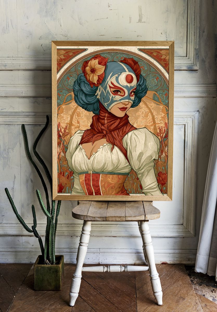 Masked Floral Portrait Illustration Poster. room preview