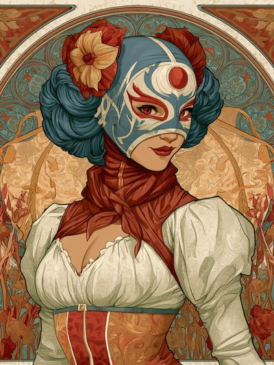 Masked Floral Portrait Illustration Poster.