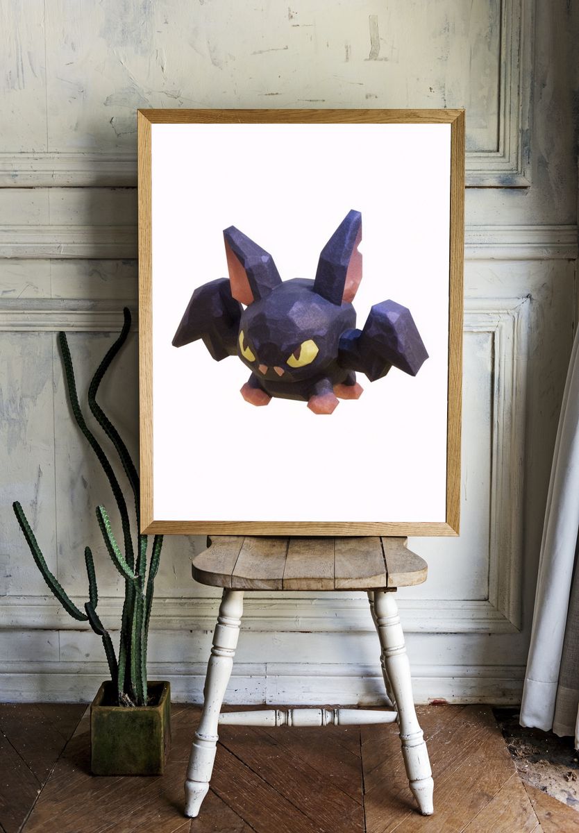Low-Poly Bat Cat Illustration Poster. room preview