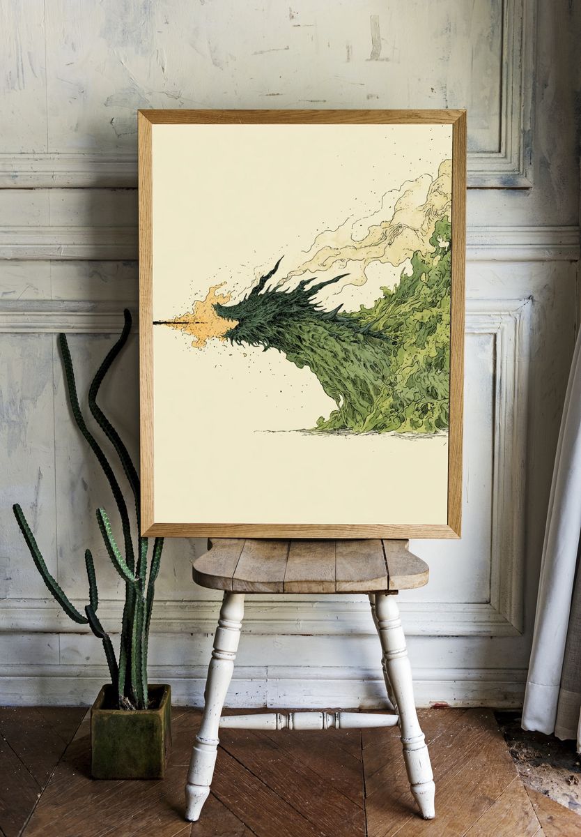 Emerald Dragon Burst Illustration Poster. — room view 1