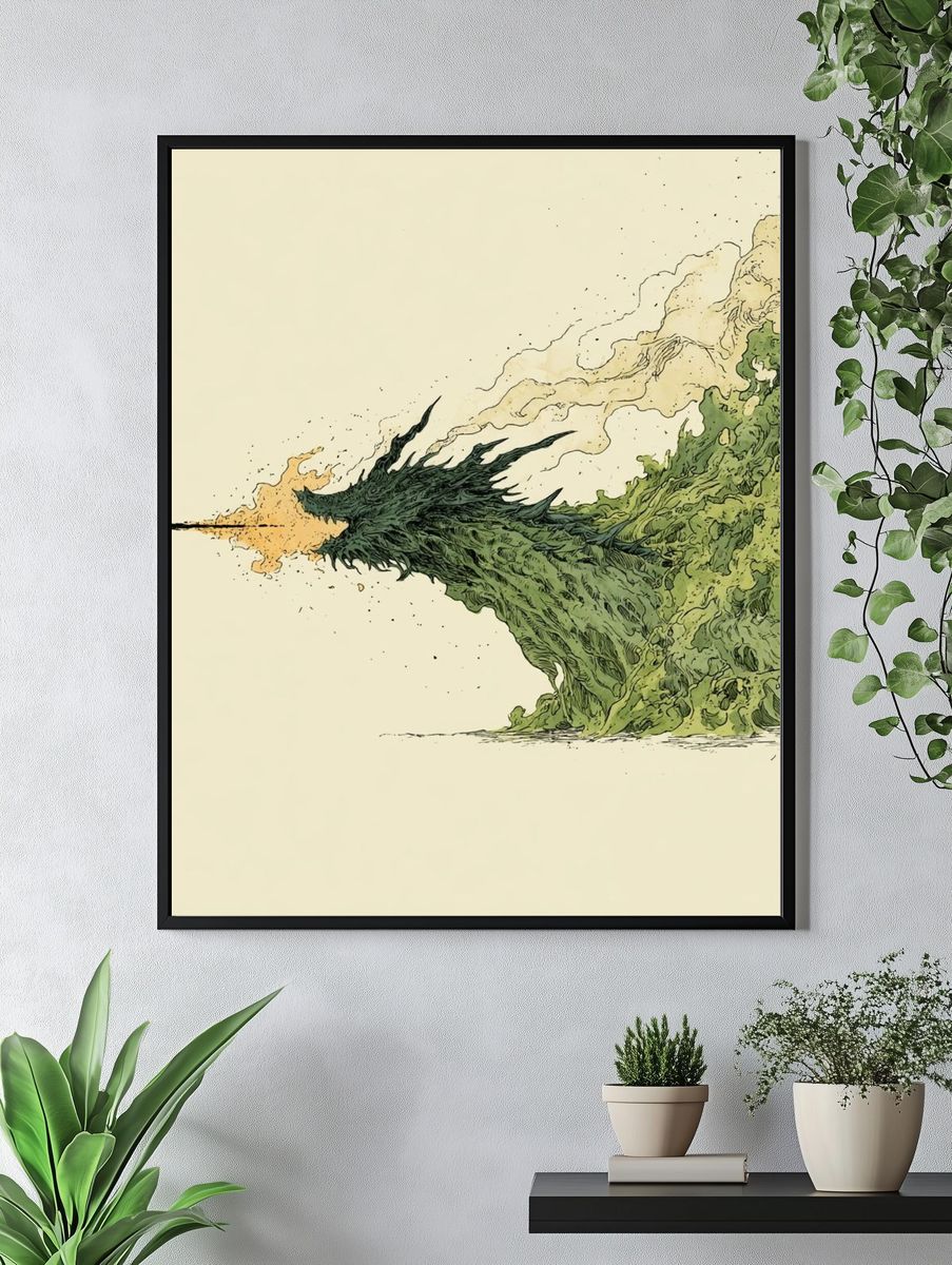 Emerald Dragon Burst Illustration Poster. — room view 4