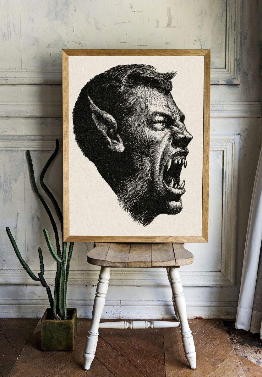 Werewolf Profile Illustration Poster. — room view 1