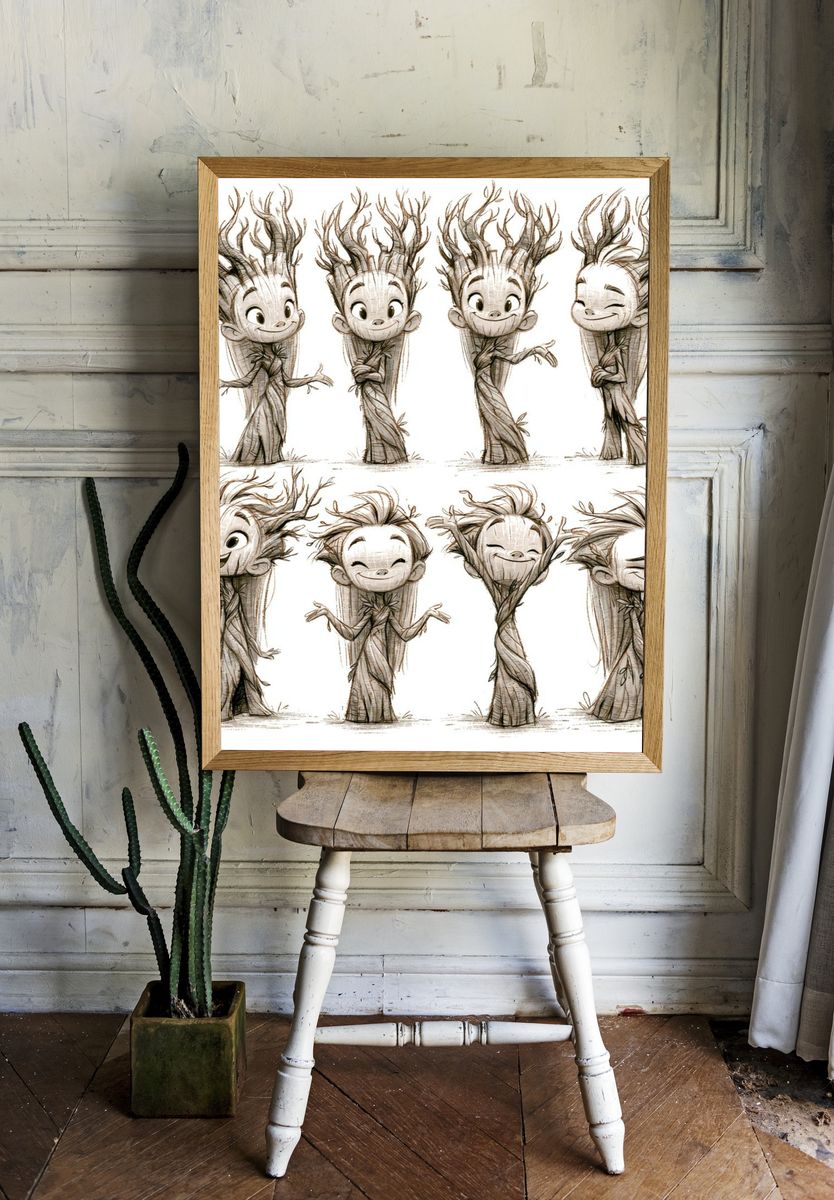 Whimsical Tree Spirit Characters Poster. room preview