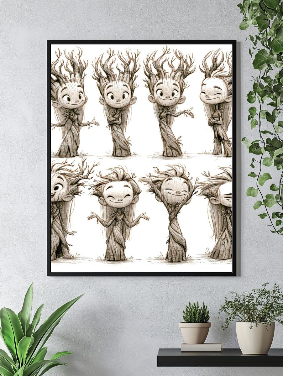 Whimsical Tree Spirit Characters Poster. — room view 4