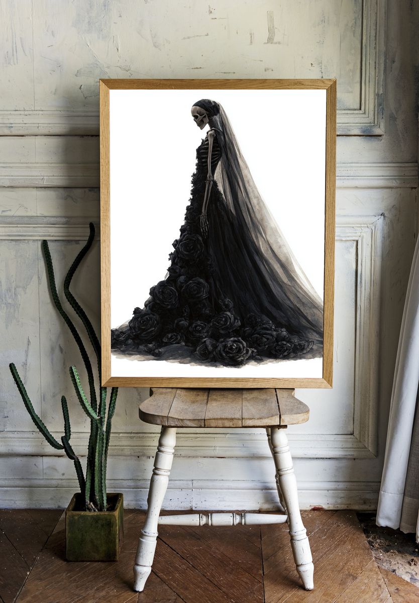 Gothic Skeleton Bride Illustration Poster. — room view 1