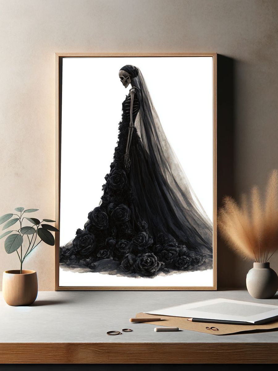 Gothic Skeleton Bride Illustration Poster. — room view 2