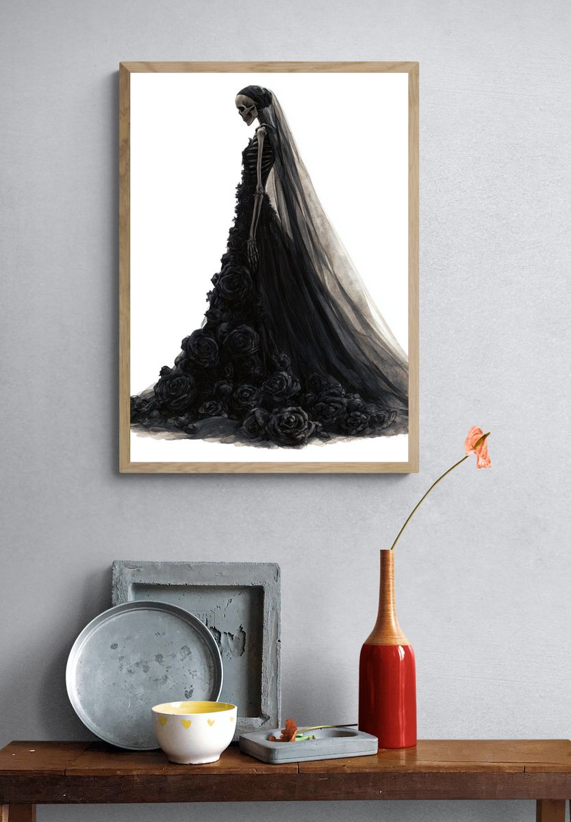 Gothic Skeleton Bride Illustration Poster. — room view 3