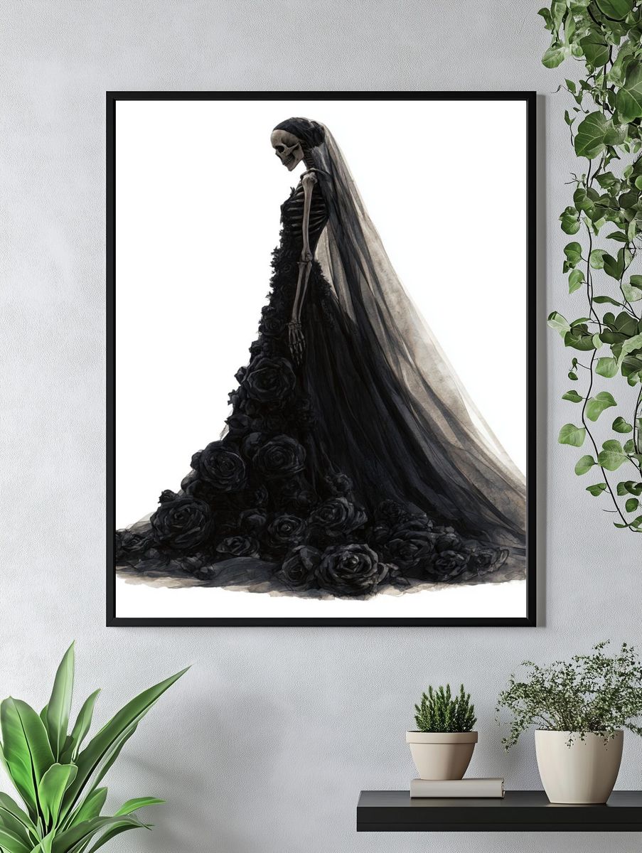 Gothic Skeleton Bride Illustration Poster. — room view 4