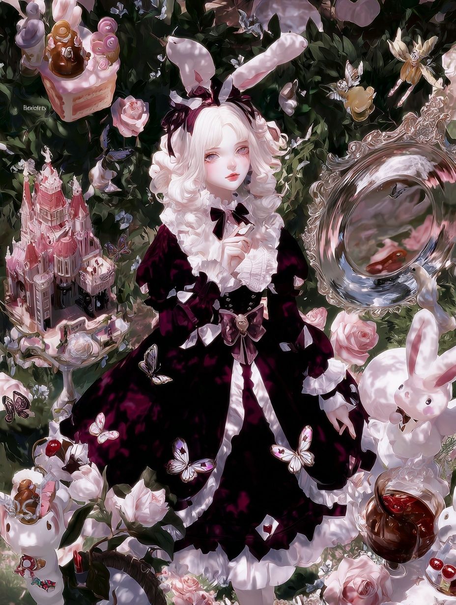 Gothic Bunny Girl Illustration Poster. poster detail