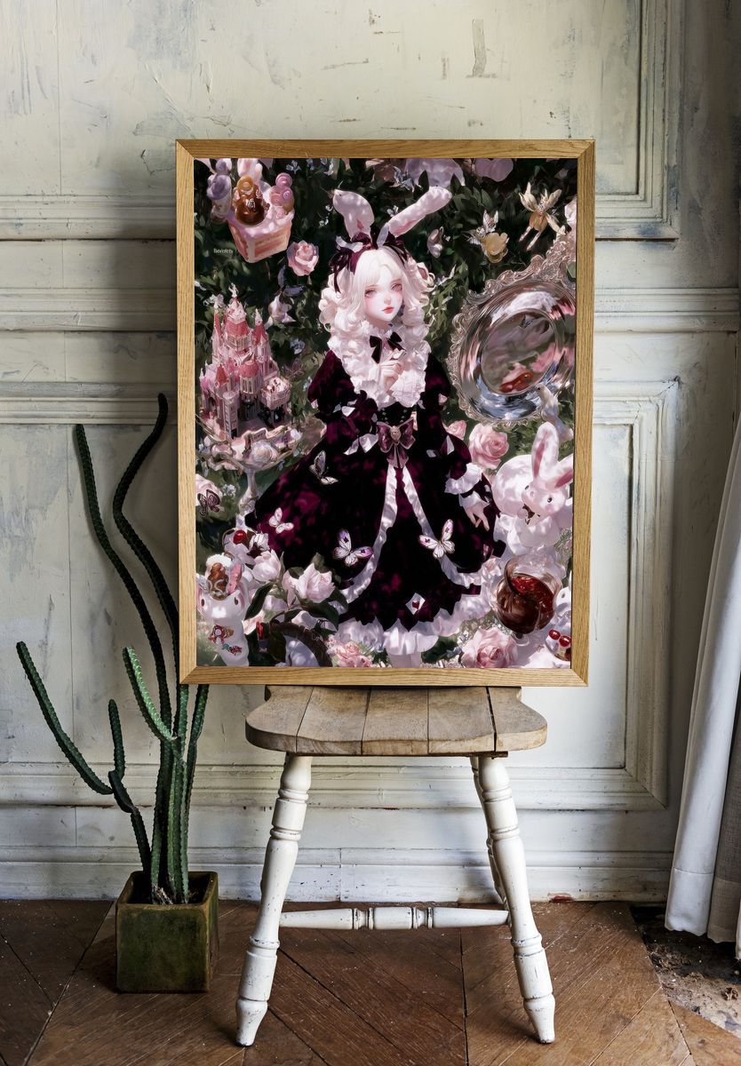 Gothic Bunny Girl Illustration Poster. — room view 1
