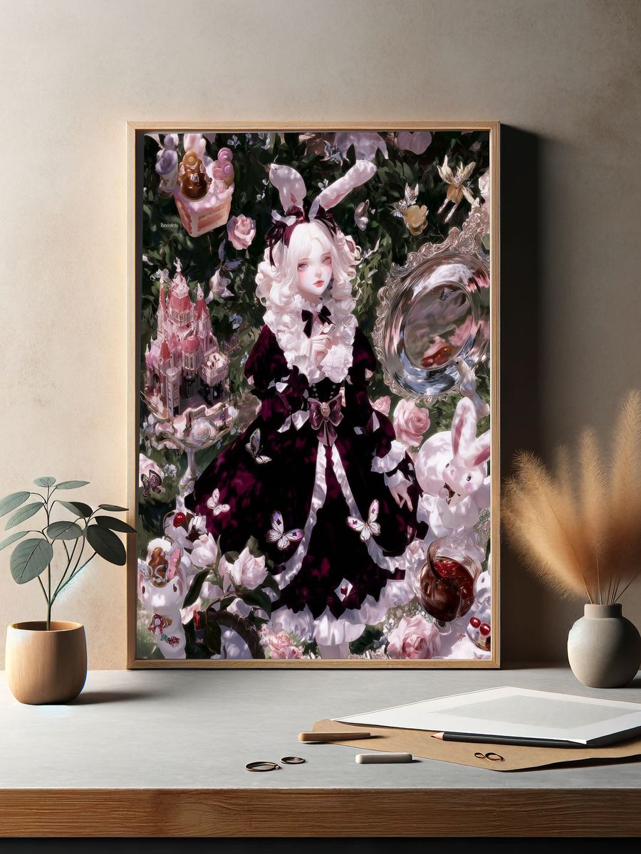 Gothic Bunny Girl Illustration Poster. — room view 2
