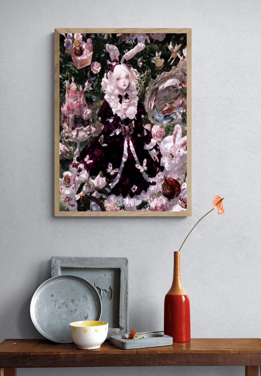Gothic Bunny Girl Illustration Poster. — room view 3