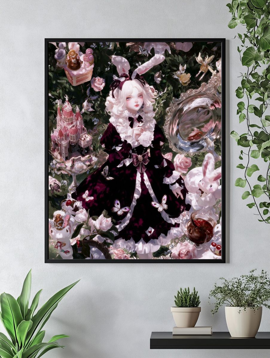 Gothic Bunny Girl Illustration Poster. — room view 4