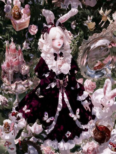 Gothic Bunny Girl Illustration Poster. poster