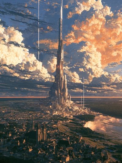 Futuristic City Spire Illustration Poster. poster