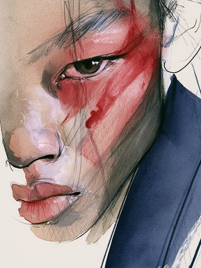 Abstract Face Watercolor Portrait Print.