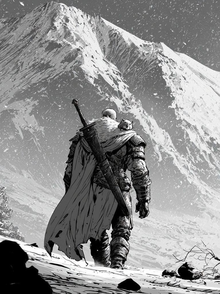 Snowy Warrior Mountain Print. poster — illustration art