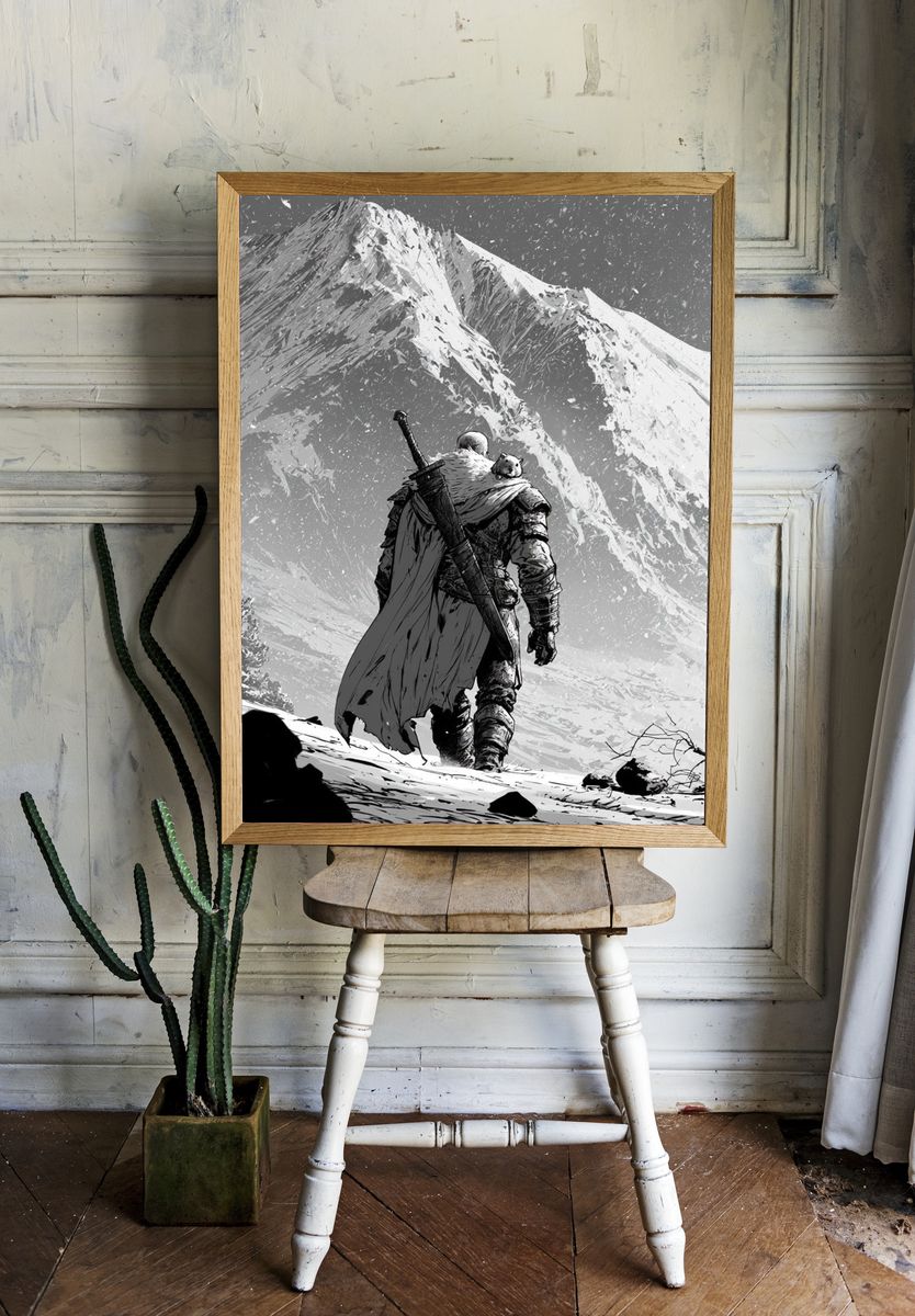 Snowy Warrior Mountain Print. room preview