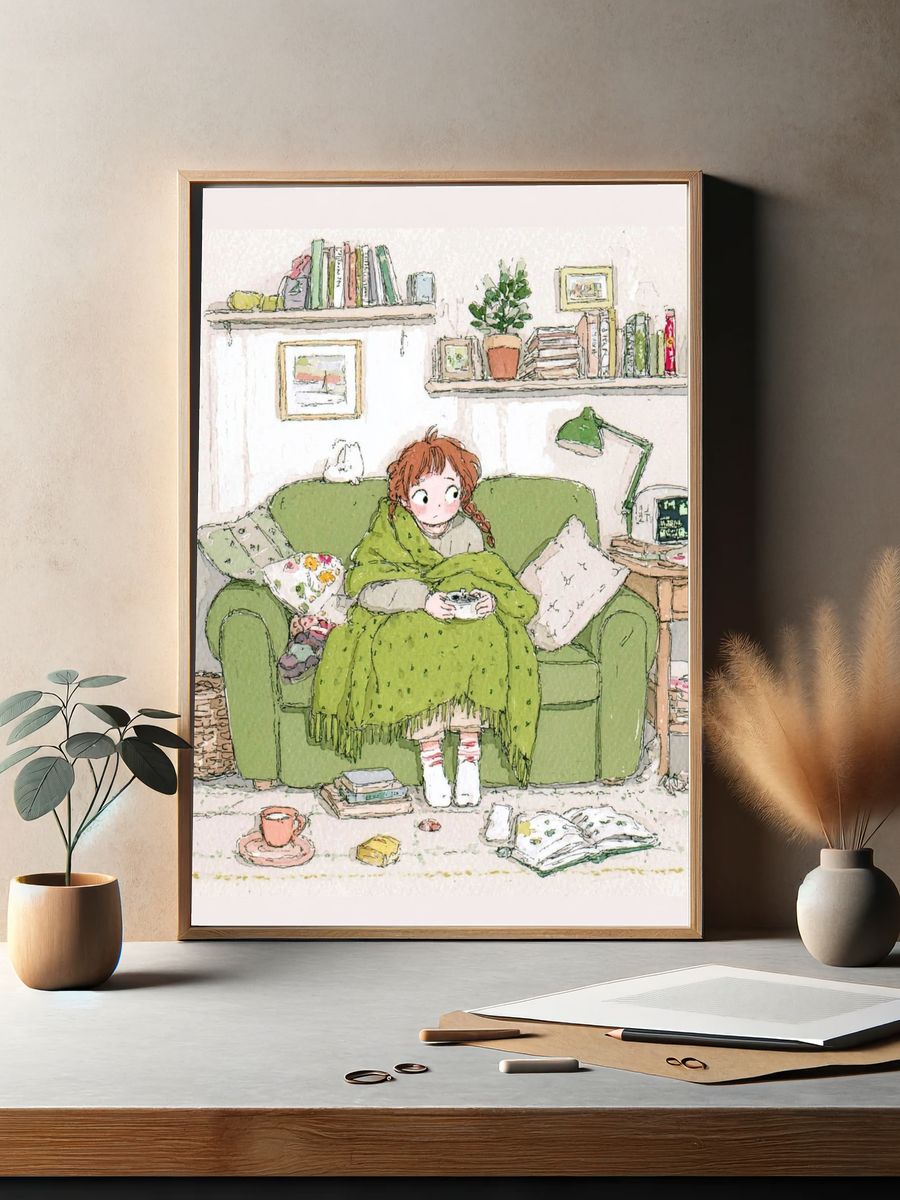 Cozy Reading Room Illustration Poster. — room view 2