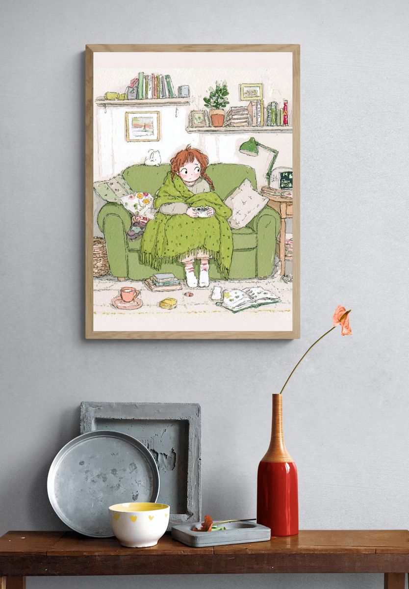 Cozy Reading Room Illustration Poster. — room view 3