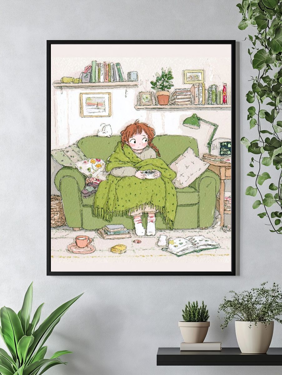 Cozy Reading Room Illustration Poster. — room view 4