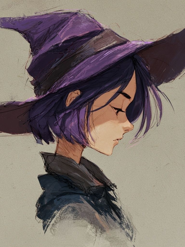 Purple Witch Portrait Print. poster — illustration art