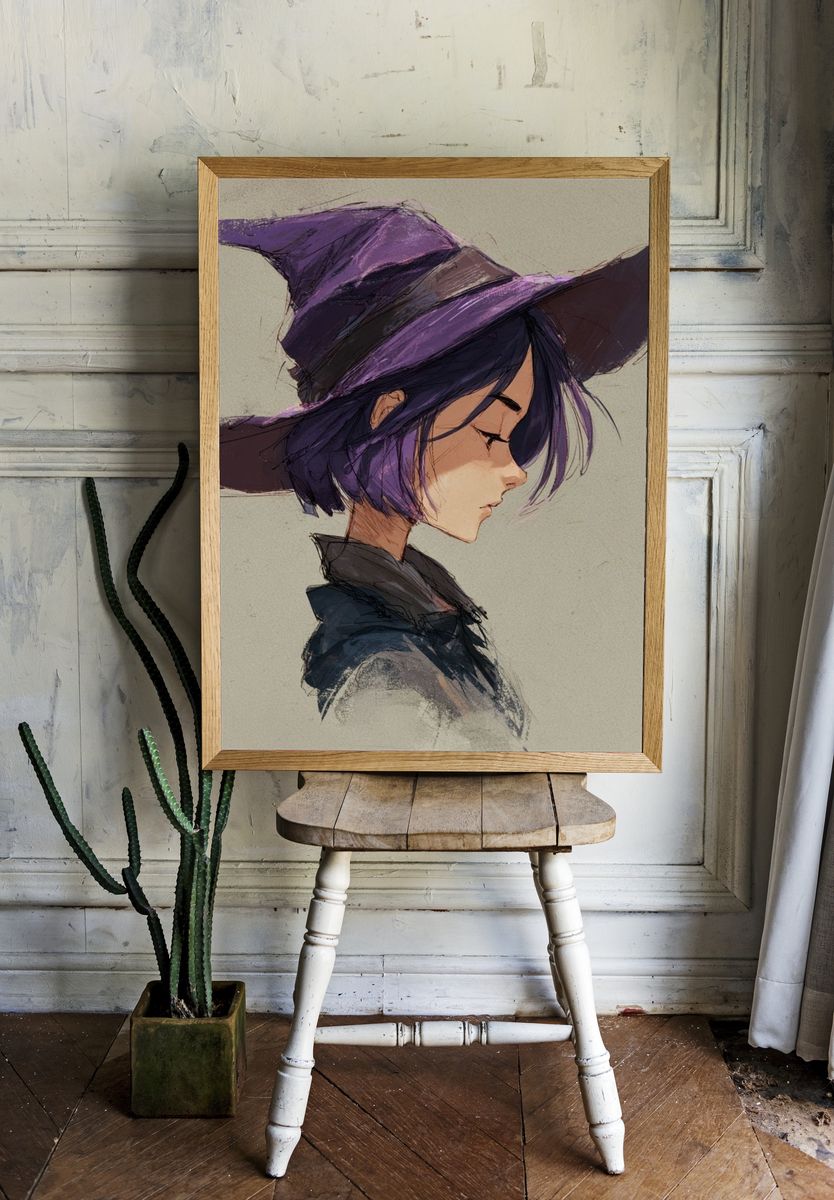 Purple Witch Portrait Print. — room view 1