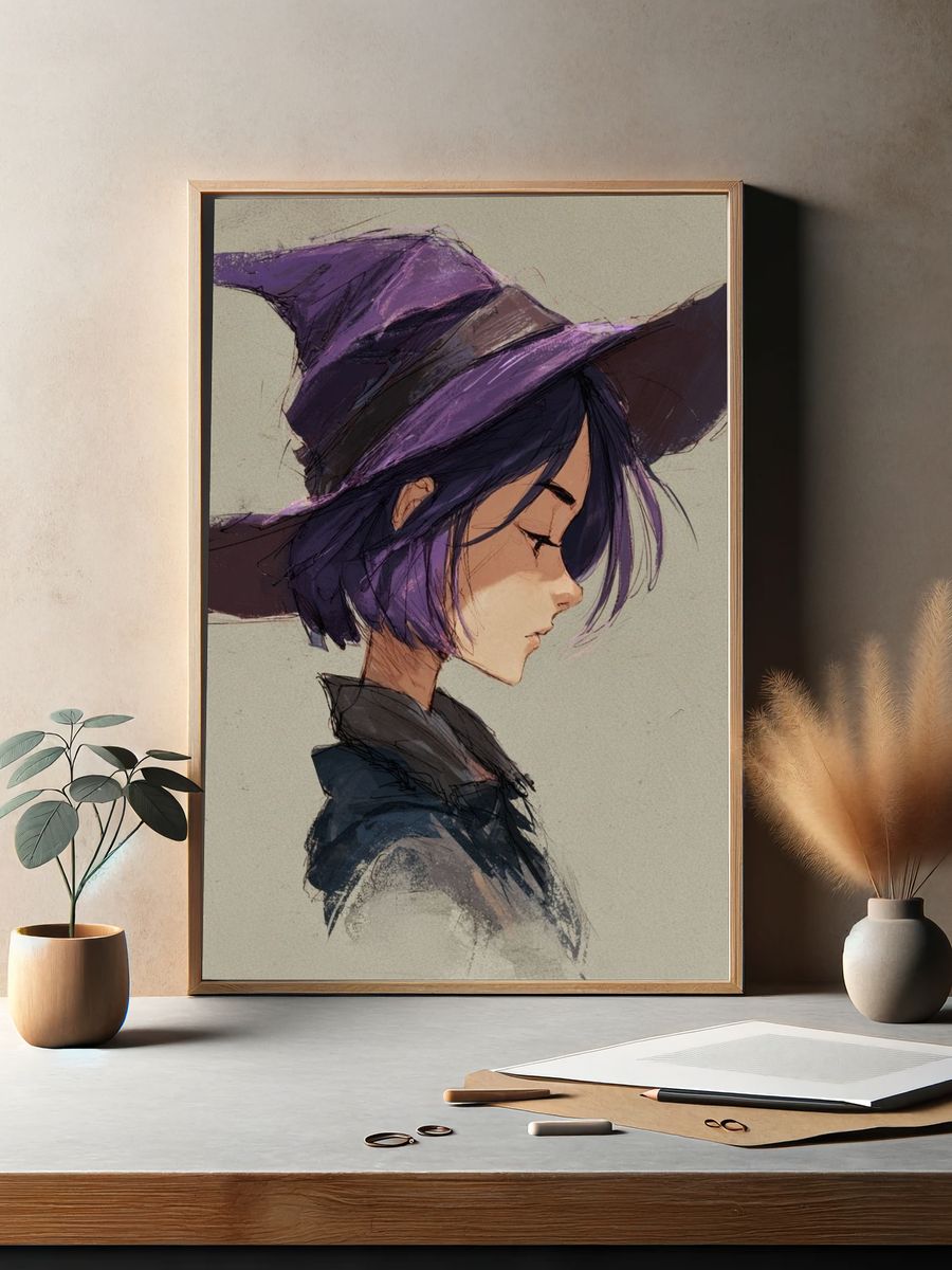 Purple Witch Portrait Print. — room view 2