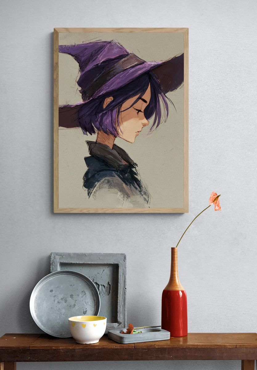 Purple Witch Portrait Print. — room view 3