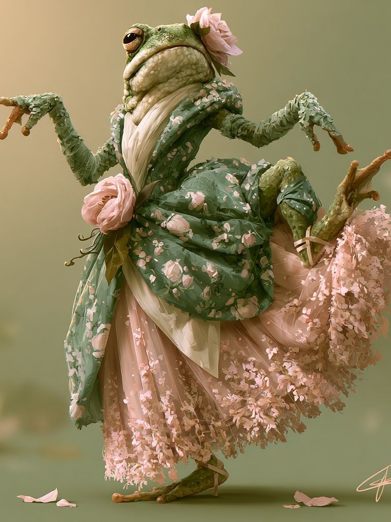 Floral Frog Ballet Illustration Poster. poster — illustration art