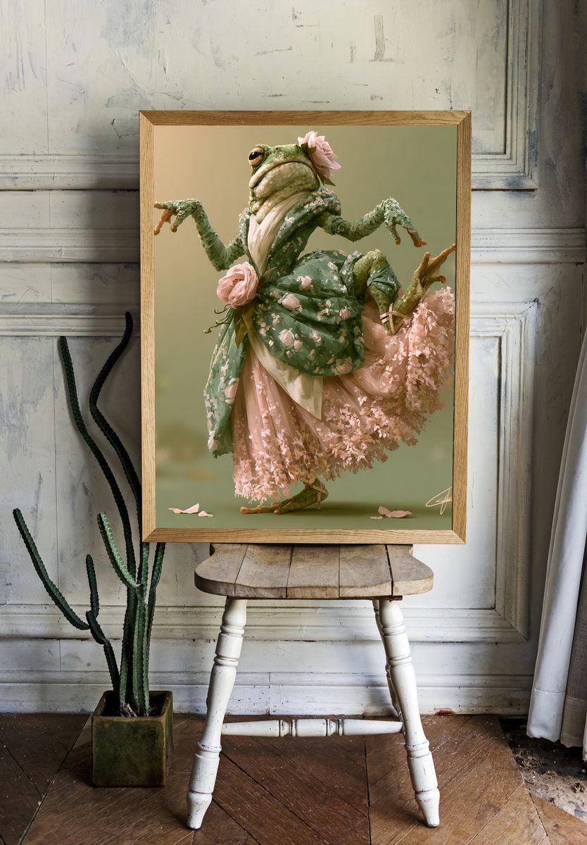 Floral Frog Ballet Illustration Poster. — room view 1
