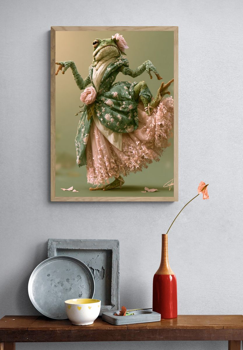 Floral Frog Ballet Illustration Poster. — room view 3