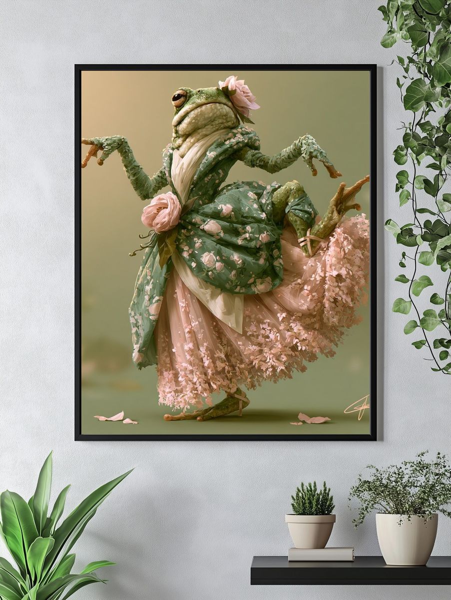 Floral Frog Ballet Illustration Poster. — room view 4