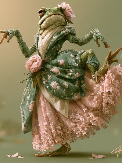 Floral Frog Ballet Illustration Poster.