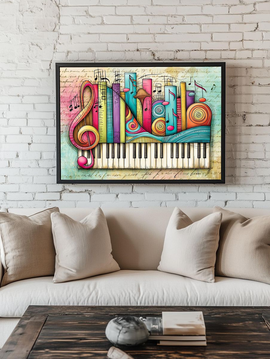 Colorful Piano Notes Illustration Poster. — room view 1