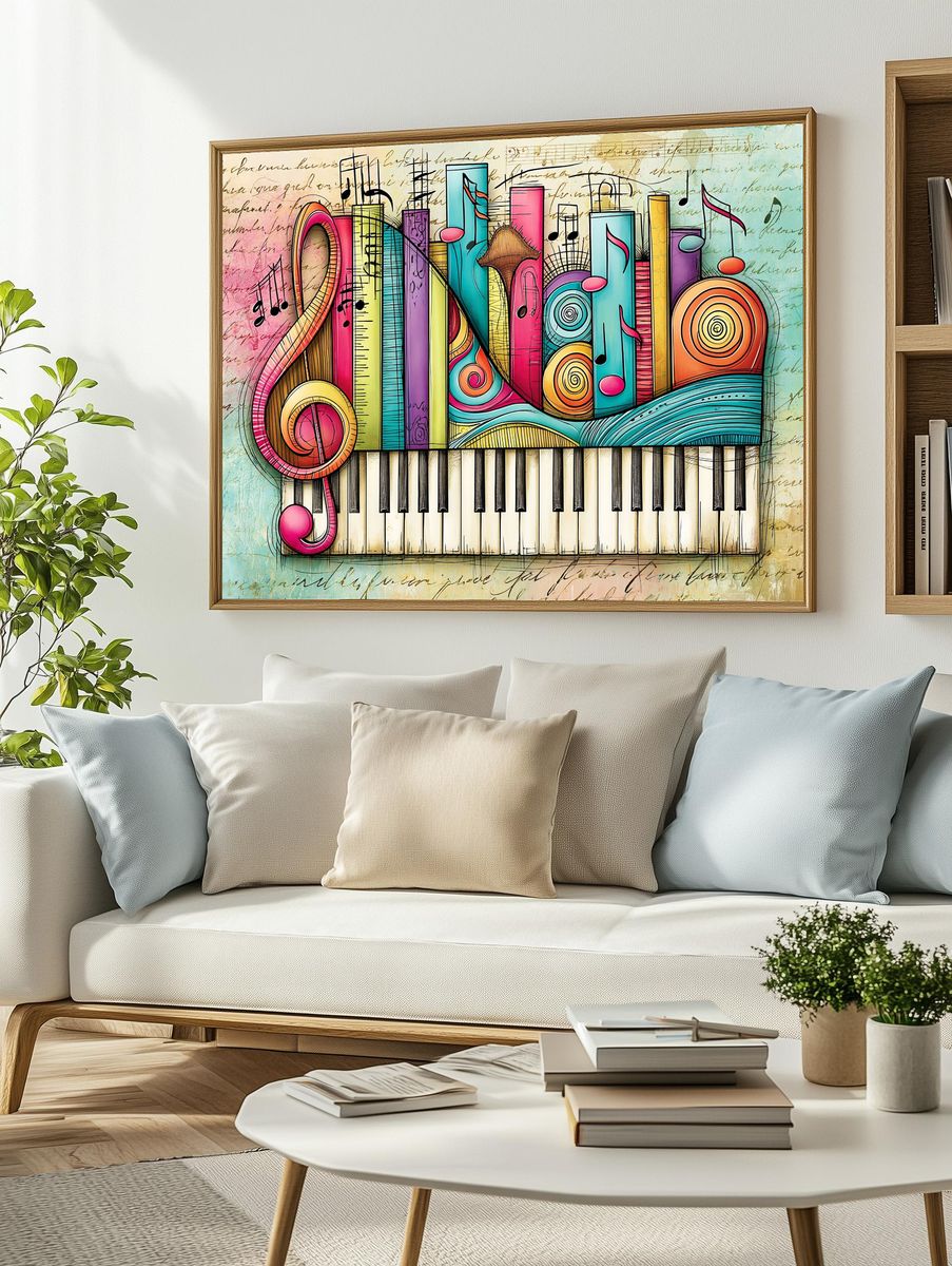 Colorful Piano Notes Illustration Poster. — room view 2