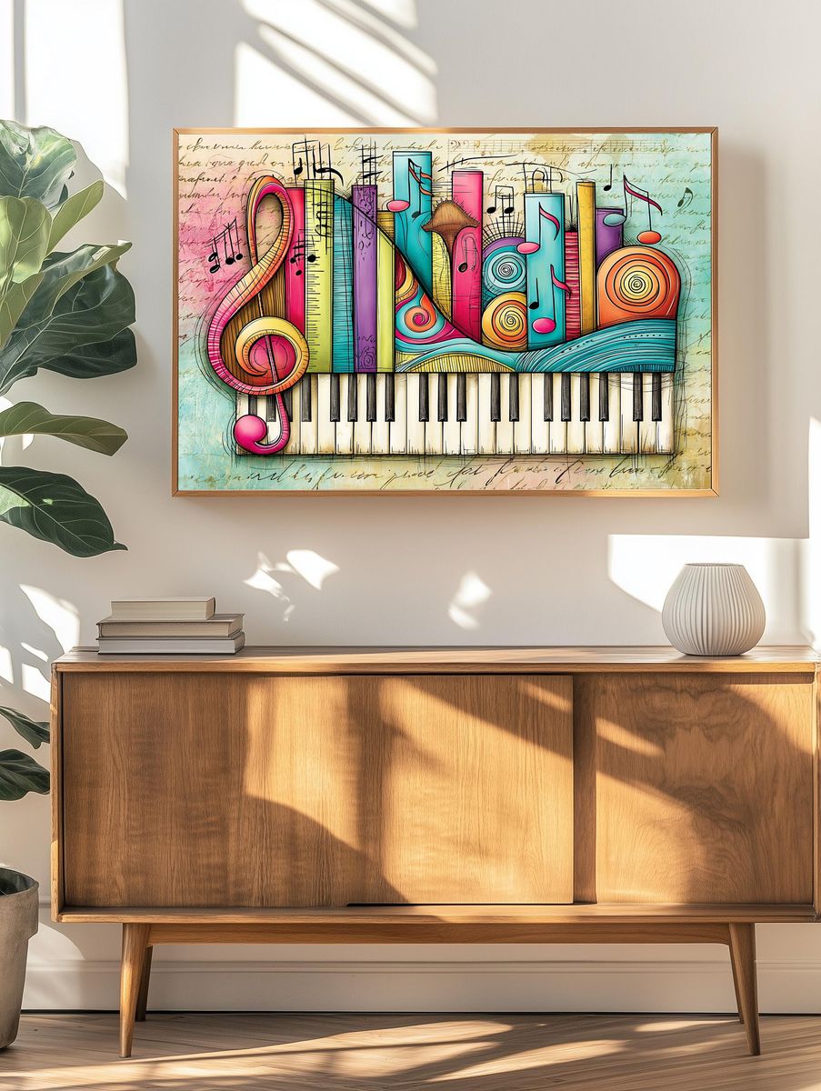 Colorful Piano Notes Illustration Poster. — room view 3